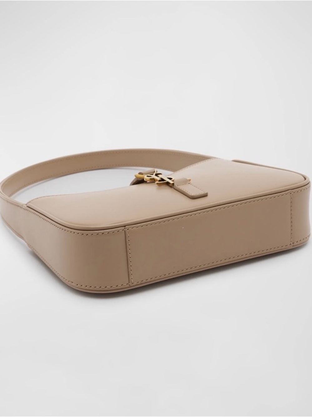 Saint Laurent Taupe Leather Shoulder Bag with Gold YSL Emblem - Picture 13 of 14